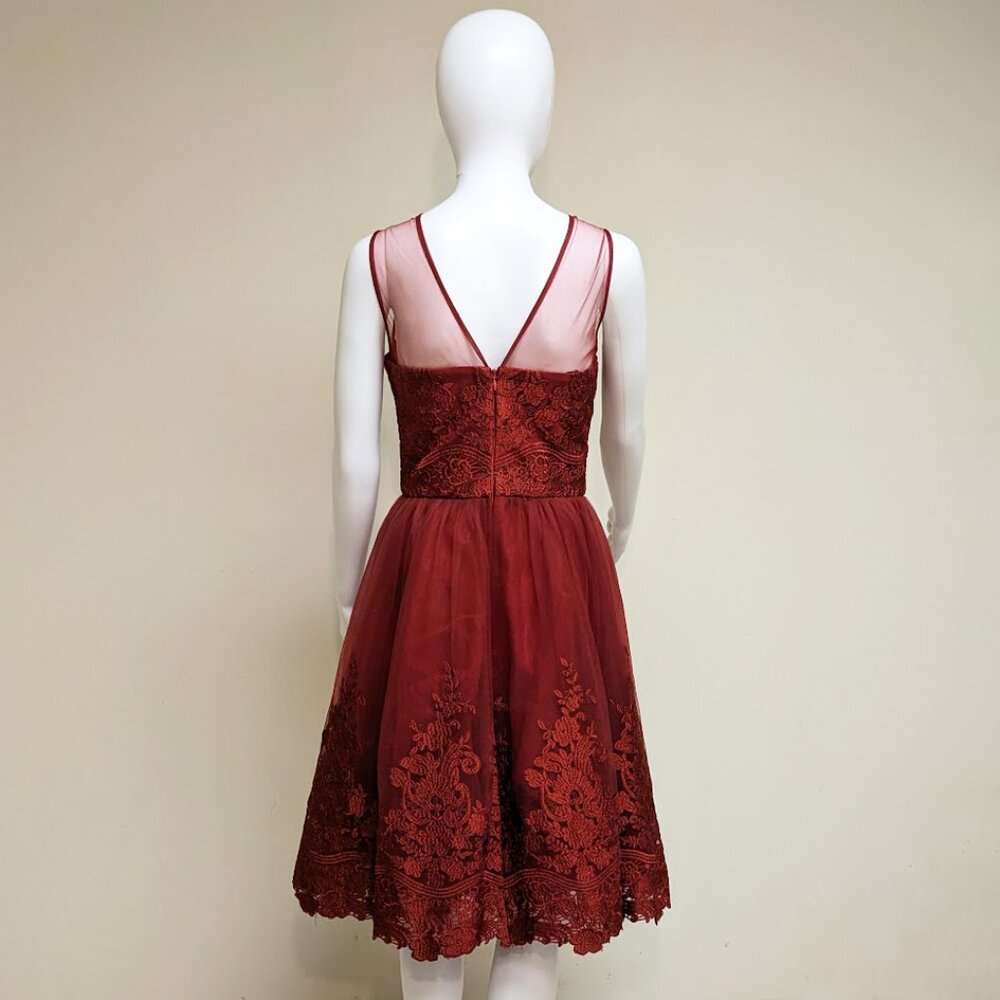 CHI CHI London Fiery Red Fit & Flare Dress w/ Full Tulle Skirt - Picture 5 of 9